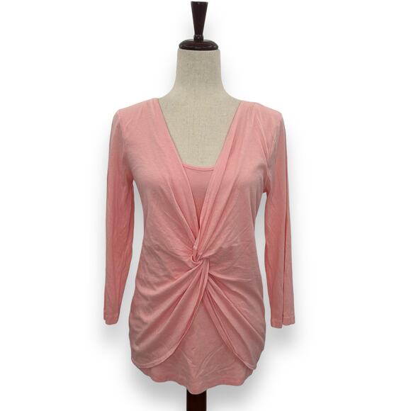 Three Dots Light Pink Knot Front Top Size Large Cotton Modal Draped Twist Wrap - Picture 1 of 10
